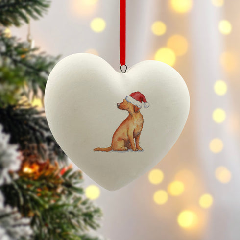 Labrador Fox Red in Santa Hat Christmas Heart Bauble
